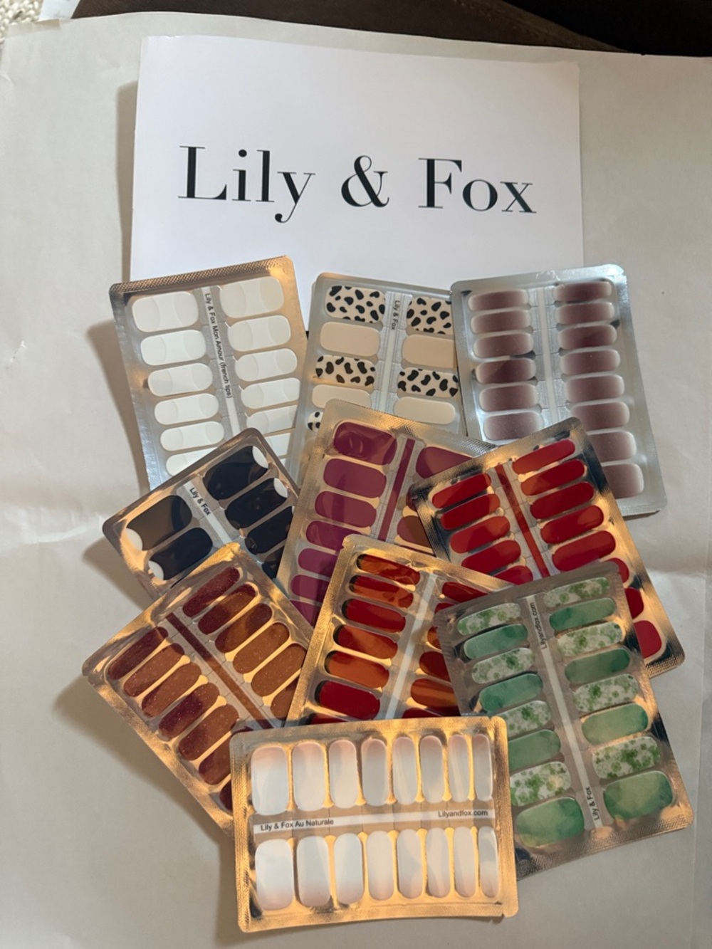 NIP Lily&Fox Set of 10 Nail Strips Packages,Multi Colors,Easy Apply,Instant Look